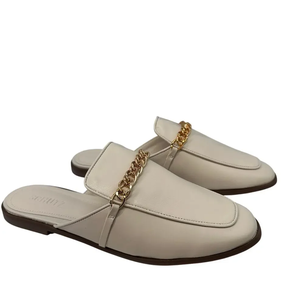 SCHUTZ New in Box Evereve Desmond Loafer in Ivory Pear with Gold Chain // 6